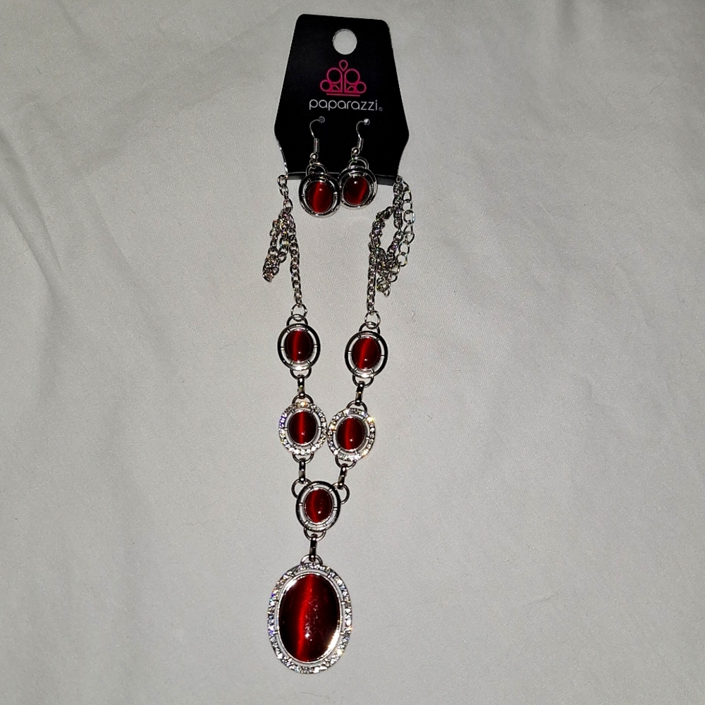 Paparazzi red cabochon necklace and earrings